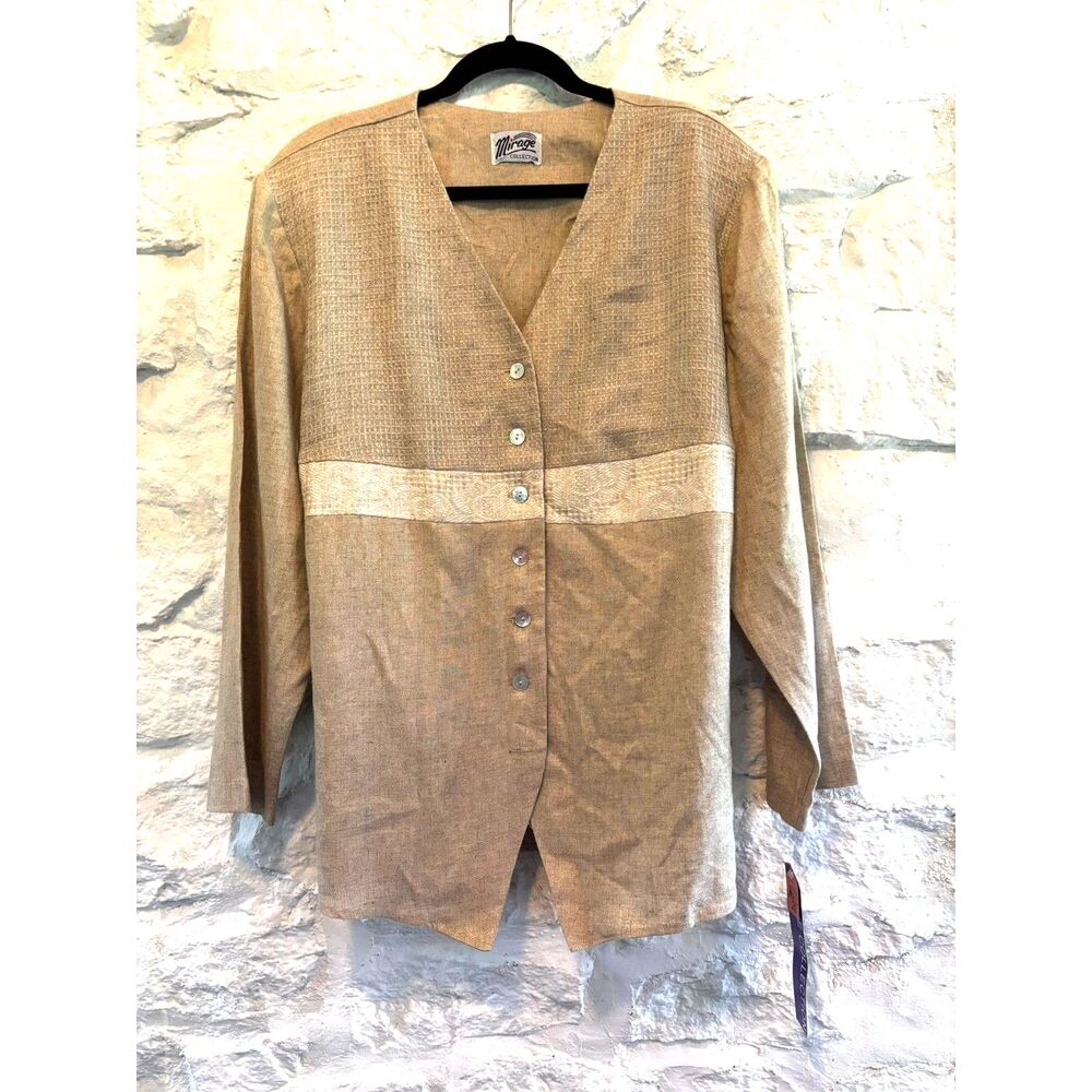 Vintage Artisan Button Front Tunic Jacket Neutral Linen Blend Minimalist NWT
